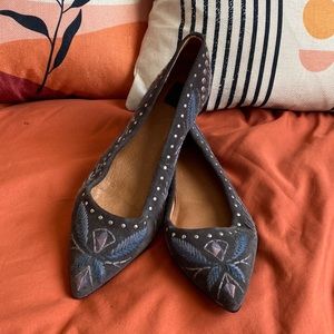 Frye Gray Embroidered Studded Flats 8M